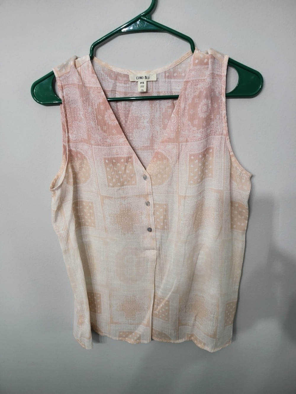 Women’s COMO BLU Sleeveless Button-Front Blouse Peach P/S  Like New